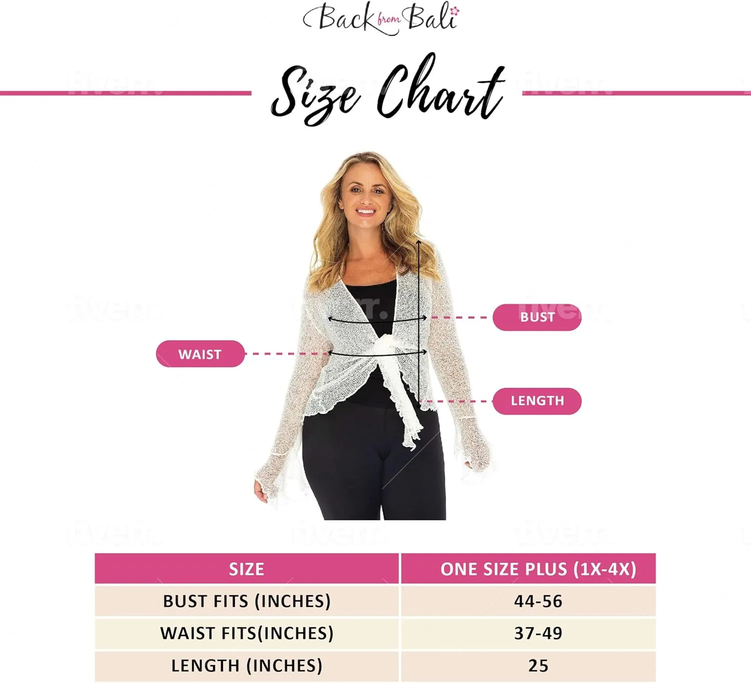 Back From Bali Womens Plus Size Sheer Shrug Cardigan Long Bell Sleeves Lightweight Knit Bolero 2X 3X 4X