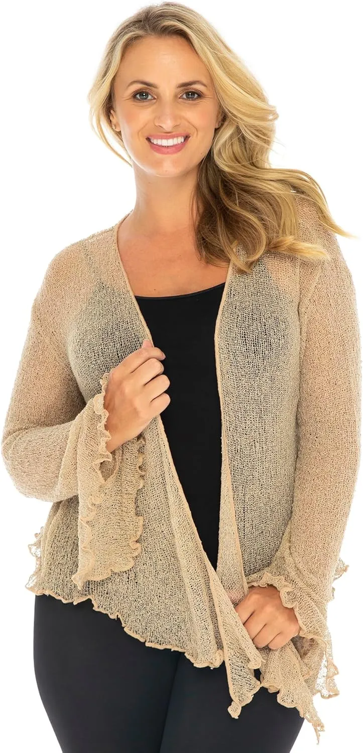 Back From Bali Womens Plus Size Sheer Shrug Cardigan Long Bell Sleeves Lightweight Knit Bolero 2X 3X 4X