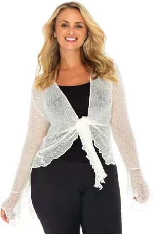 Back From Bali Womens Plus Size Sheer Shrug Cardigan Long Bell Sleeves Lightweight Knit Bolero 2X 3X 4X