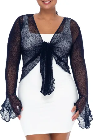 Back From Bali Womens Plus Size Sheer Shrug Cardigan Long Bell Sleeves Lightweight Knit Bolero 2X 3X 4X