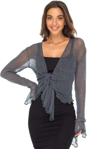 Back From Bali Womens Sheer Shrug Bolero Long Sleeves Cropped Cardigan Lite Bell Sleeves