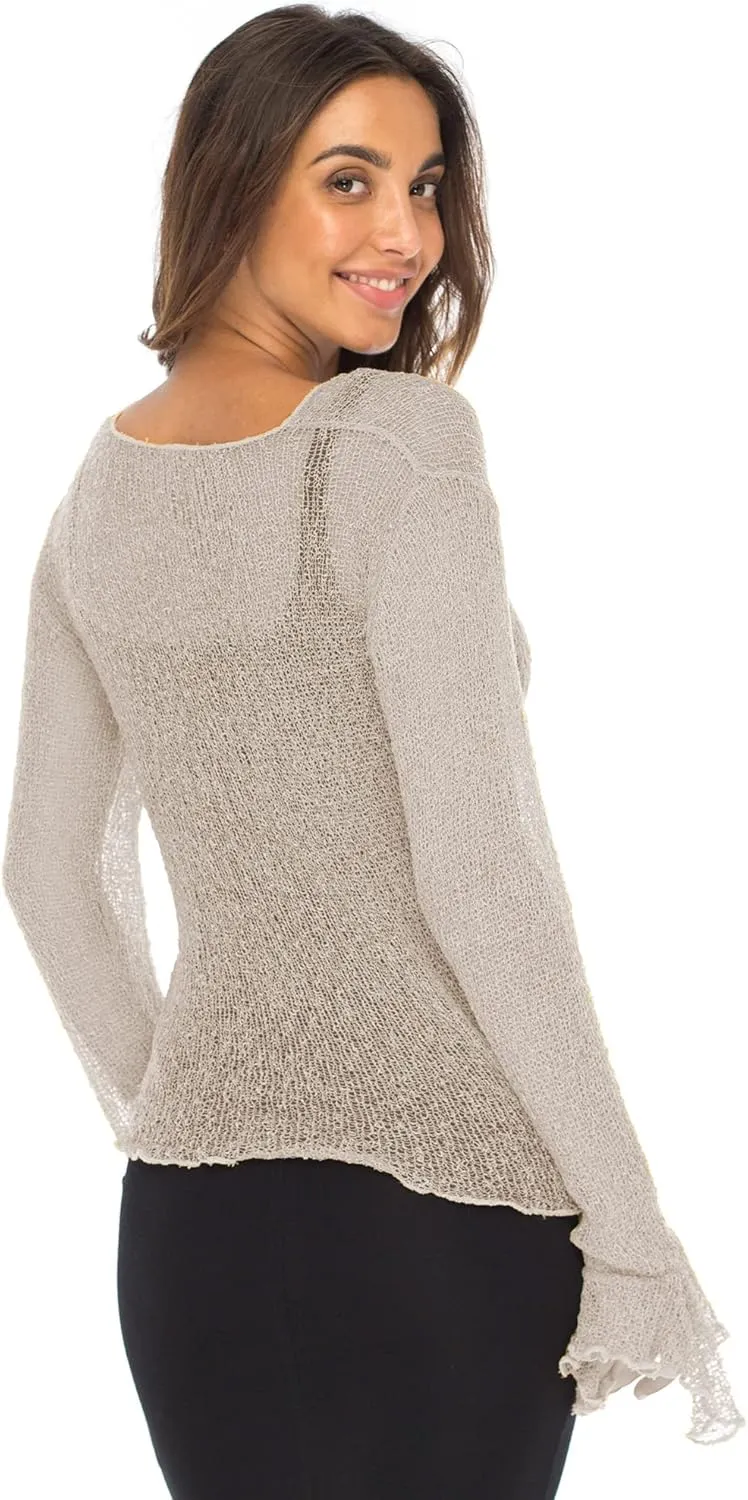 Back From Bali Womens Sheer Shrug Bolero Long Sleeves Cropped Cardigan Lite Bell Sleeves