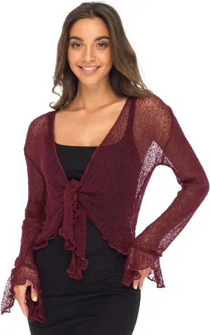 Back From Bali Womens Sheer Shrug Bolero Long Sleeves Cropped Cardigan Lite Bell Sleeves