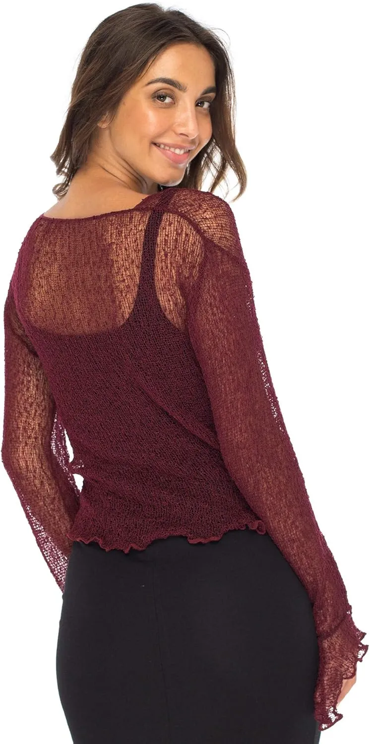 Back From Bali Womens Sheer Shrug Bolero Long Sleeves Cropped Cardigan Lite Bell Sleeves