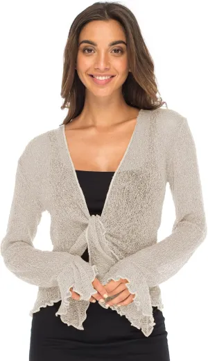 Back From Bali Womens Sheer Shrug Bolero Long Sleeves Cropped Cardigan Lite Bell Sleeves
