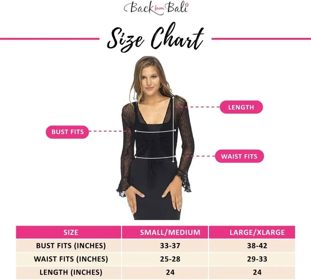 Back From Bali Womens Sheer Shrug Bolero Long Sleeves Cropped Cardigan Lite Bell Sleeves