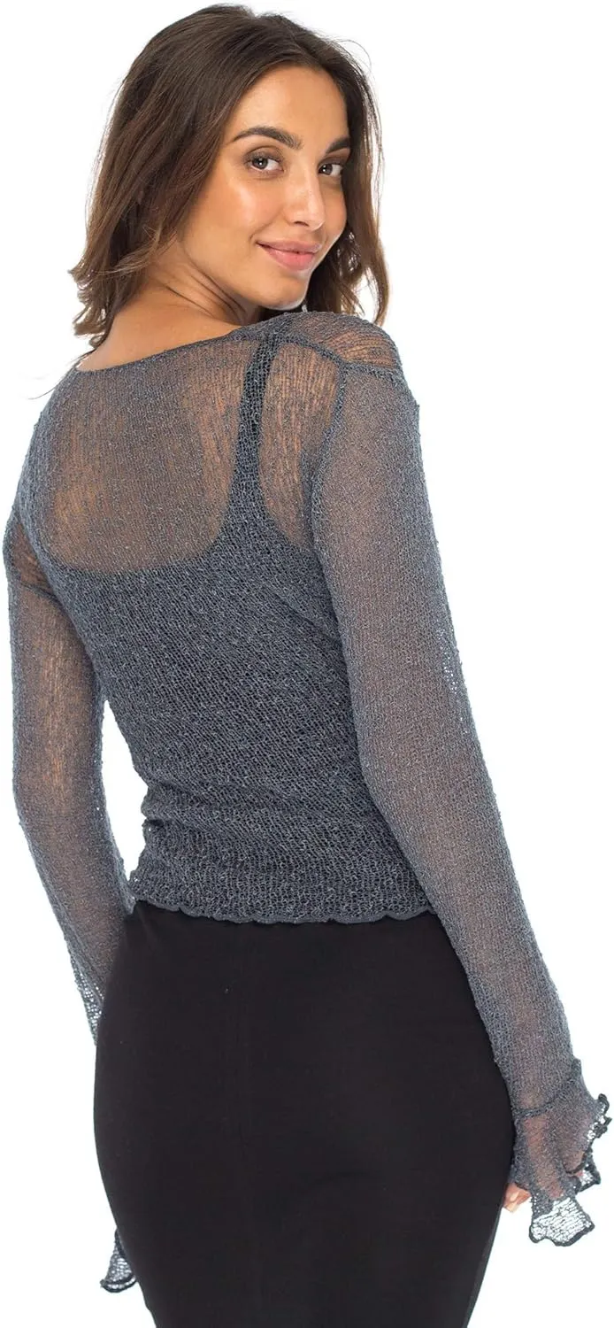 Back From Bali Womens Sheer Shrug Bolero Long Sleeves Cropped Cardigan Lite Bell Sleeves