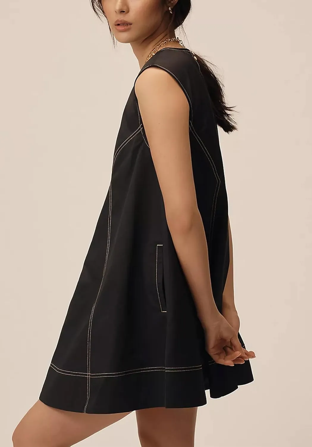 Bankeng Womens Summer Sleeveless V Neck Mini Dress A Line Short Sundress Beach Mini Dress with Pockets