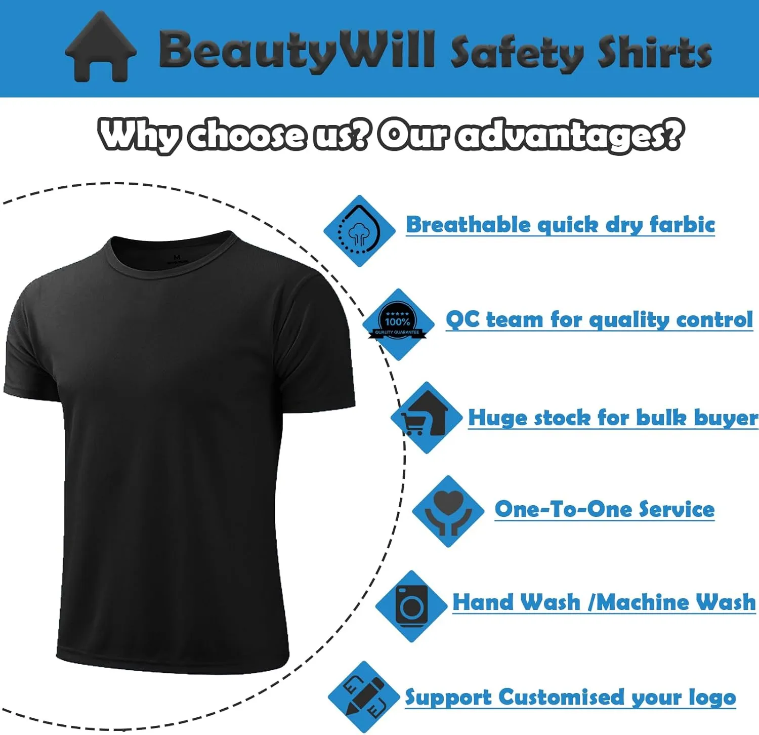 BeautyWill Custom Logo Mens T-Shirts Dry Fit Flourescent Work Shirts Athletic Construction Outdoor Activewear for Men