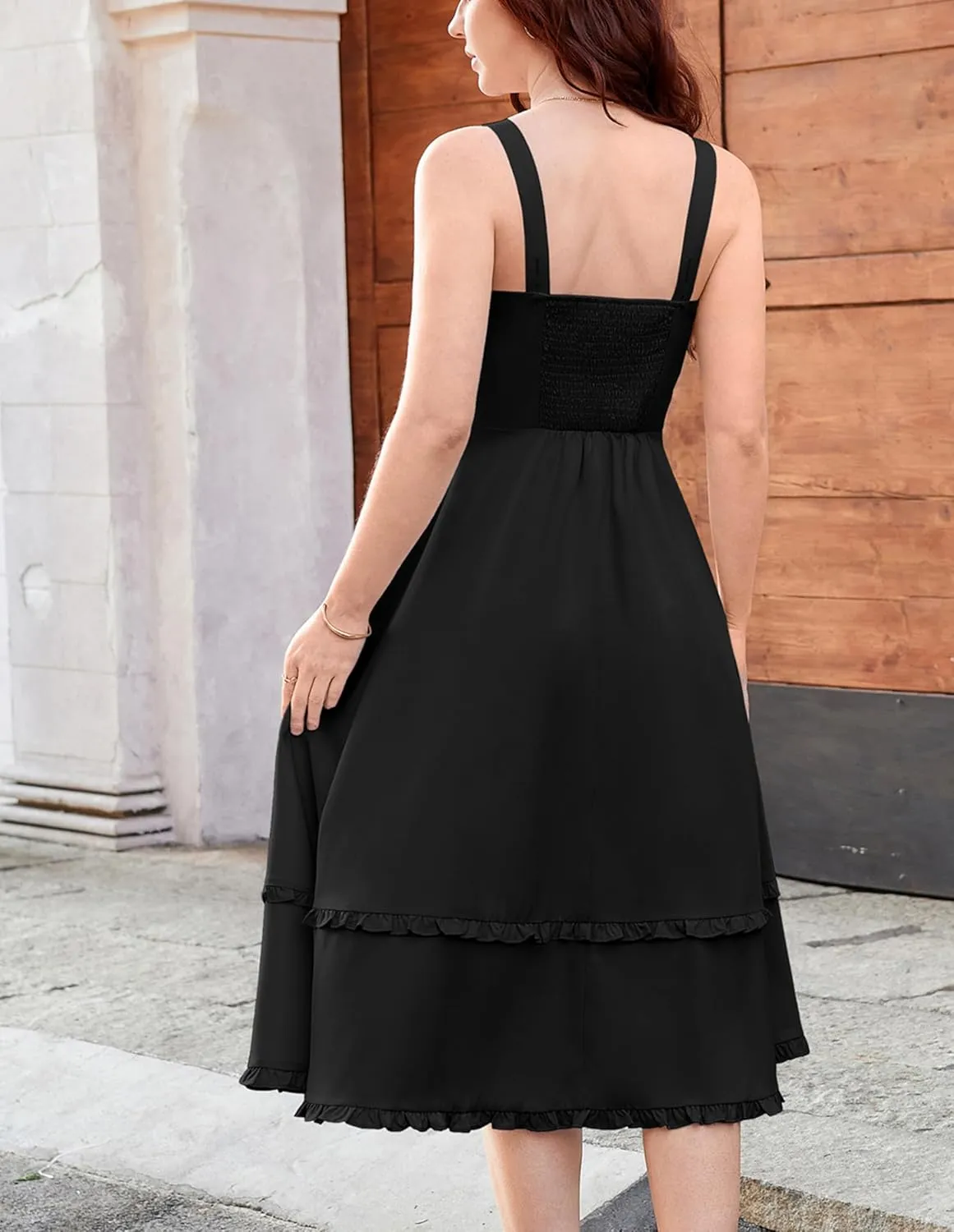 Belle Poque Women Summer Dresses 2025 Square Neck Spaghetti Strap Midi Dress Beach Vacation Sundress