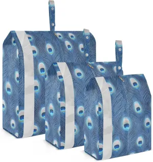 Blue Peacock Feather 3 Set Packing Travel Bags Collapsible Garment Bag Closet Storage Clothes Bags Travel Luggage Organizer