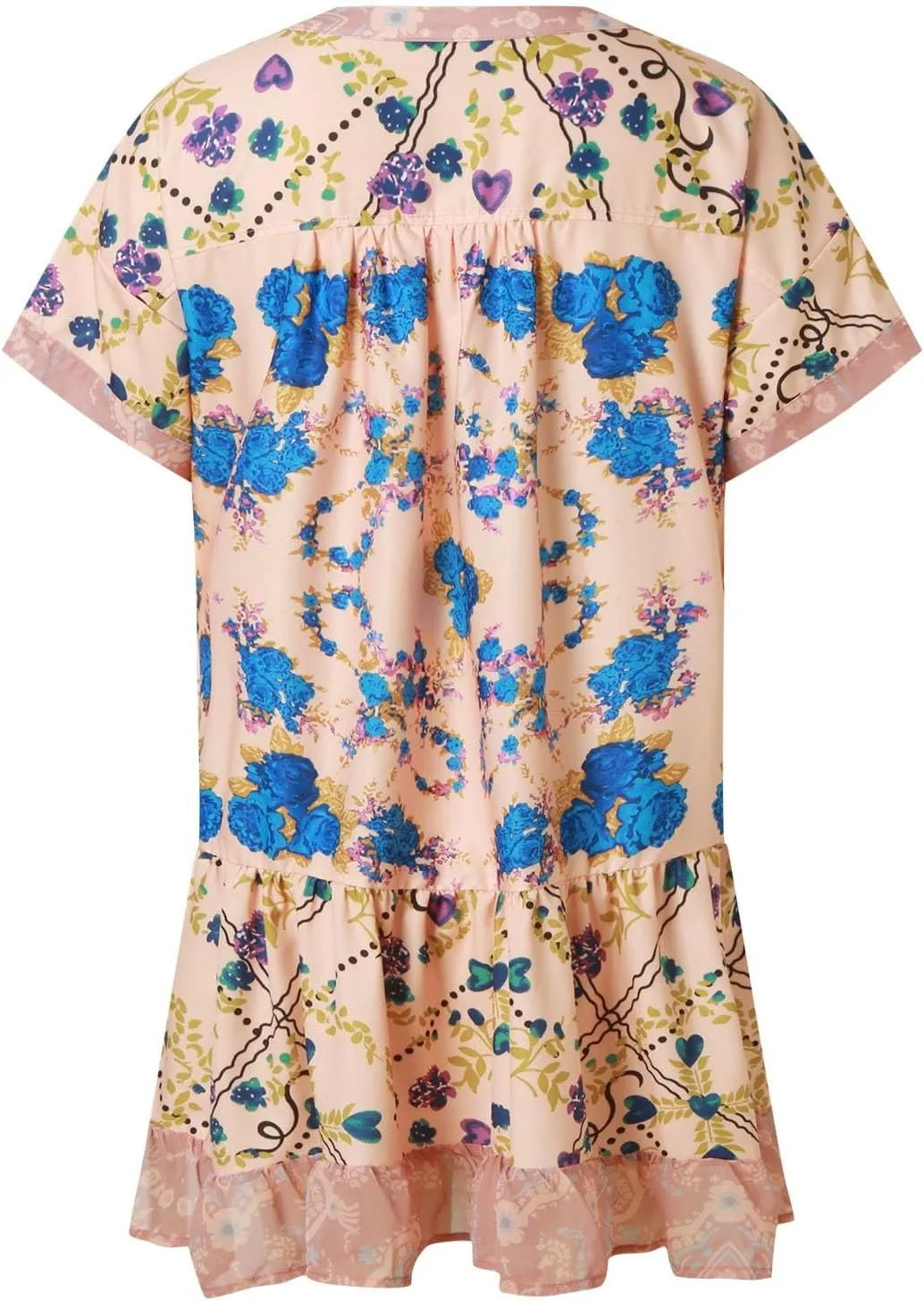 Boho Mini Dresses for Women Summer Y2K Casual Short Sleeve Beach Sexy Deep V Neck Ruffle Floral Flowy Babydoll Dress