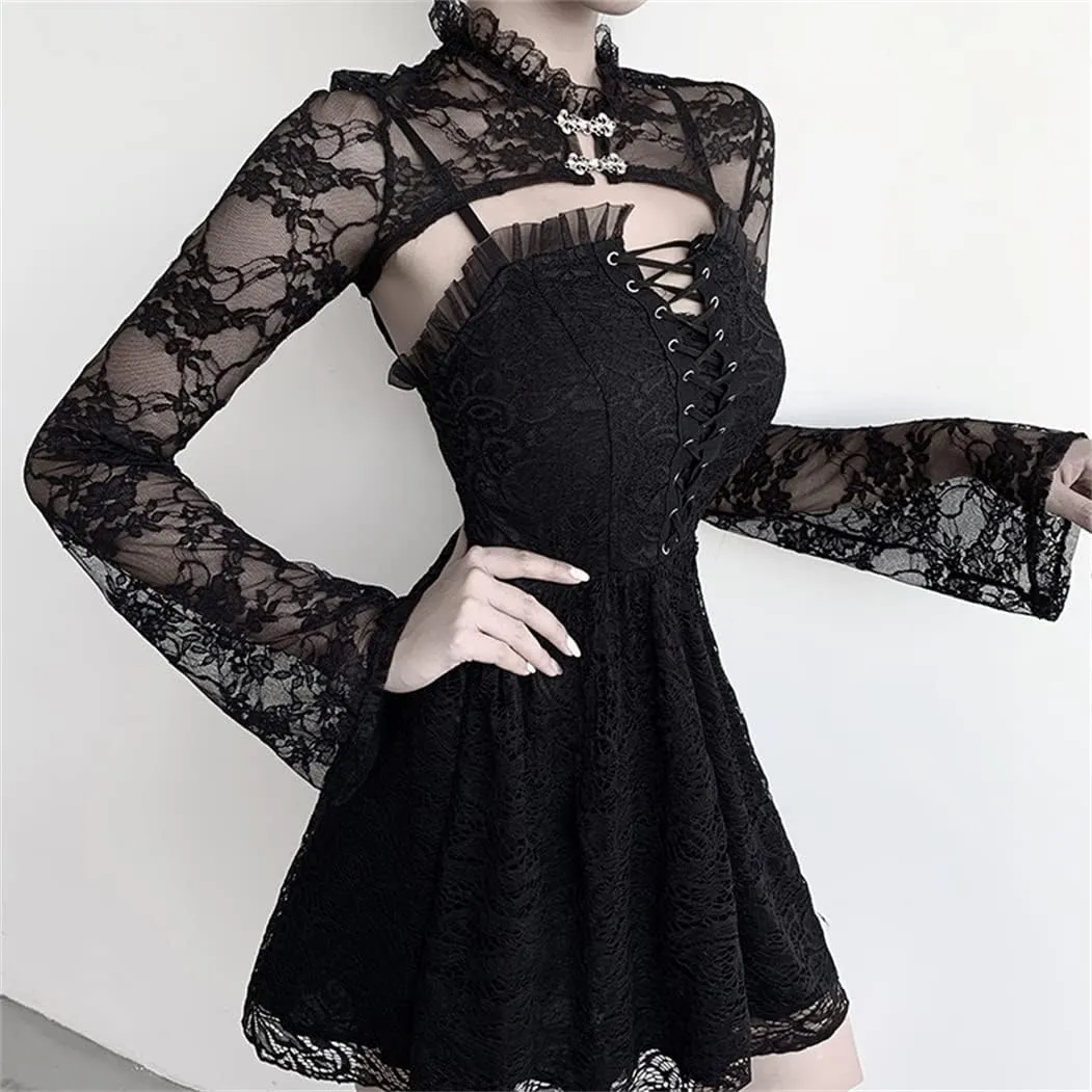 Bolero Shrug Top Trad Goth Black Shawls and Wraps for Evening Dresses Short Cardigan