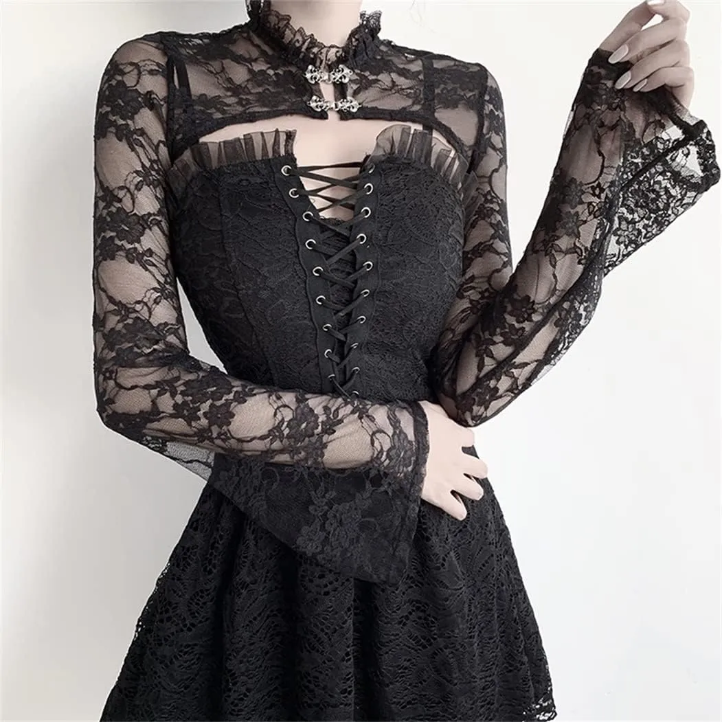Bolero Shrug Top Trad Goth Black Shawls and Wraps for Evening Dresses Short Cardigan
