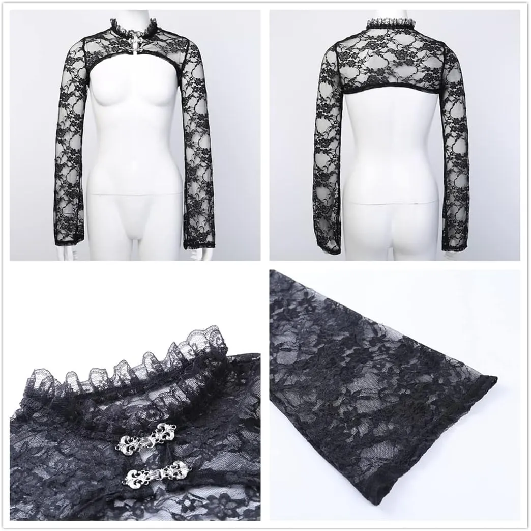 Bolero Shrug Top Trad Goth Black Shawls and Wraps for Evening Dresses Short Cardigan