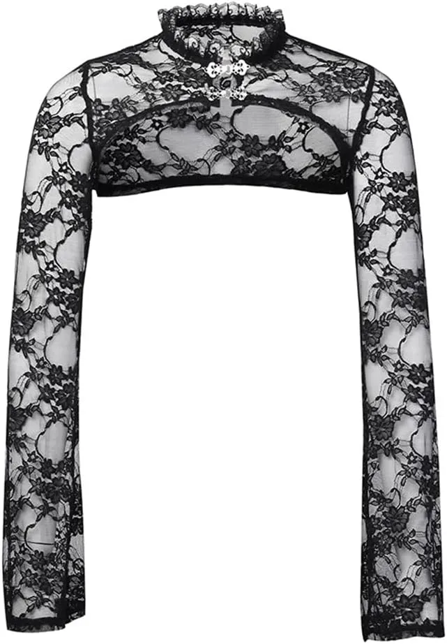 Bolero Shrug Top Trad Goth Black Shawls and Wraps for Evening Dresses Short Cardigan