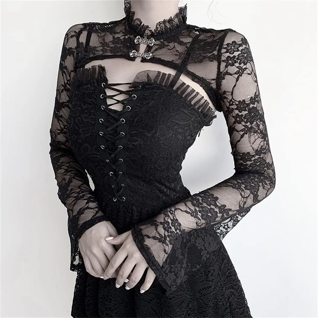 Bolero Shrug Top Trad Goth Black Shawls and Wraps for Evening Dresses Short Cardigan