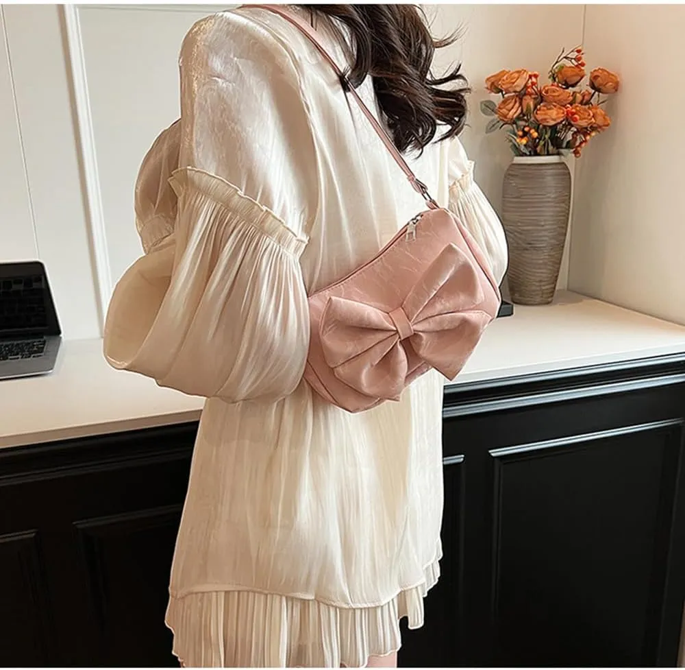 Bowknot Handbag Purse Cute Faux Suede Mini Shoulder Bag Top-handle Totes Satchel Creative Gifts for Women Girls
