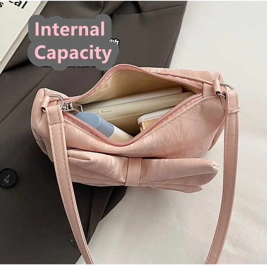 Bowknot Handbag Purse Cute Faux Suede Mini Shoulder Bag Top-handle Totes Satchel Creative Gifts for Women Girls