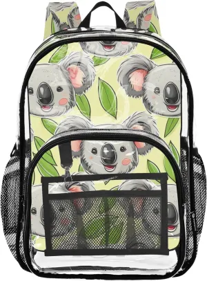 Boys Backpacks for Girls Cute Koala Faces Light Yellow Clear Bag for Women Travel Plastic School Clear Bookbag