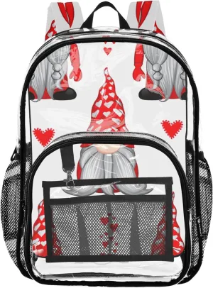 Boys Backpacks for Girls Red Gnomes Grey Beards White Travel Clear Backpack Floral Approved Plastic Bag Large
