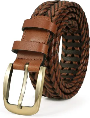 Braided Leather Belt for Men Casual Jeans Golf, Men's Leather Woven Alloy Buckle Hand Braided Belts Gift for Men