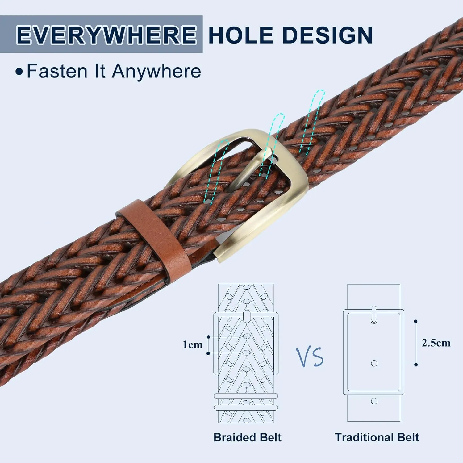 Braided Leather Belt for Men Casual Jeans Golf, Men's Leather Woven Alloy Buckle Hand Braided Belts Gift for Men