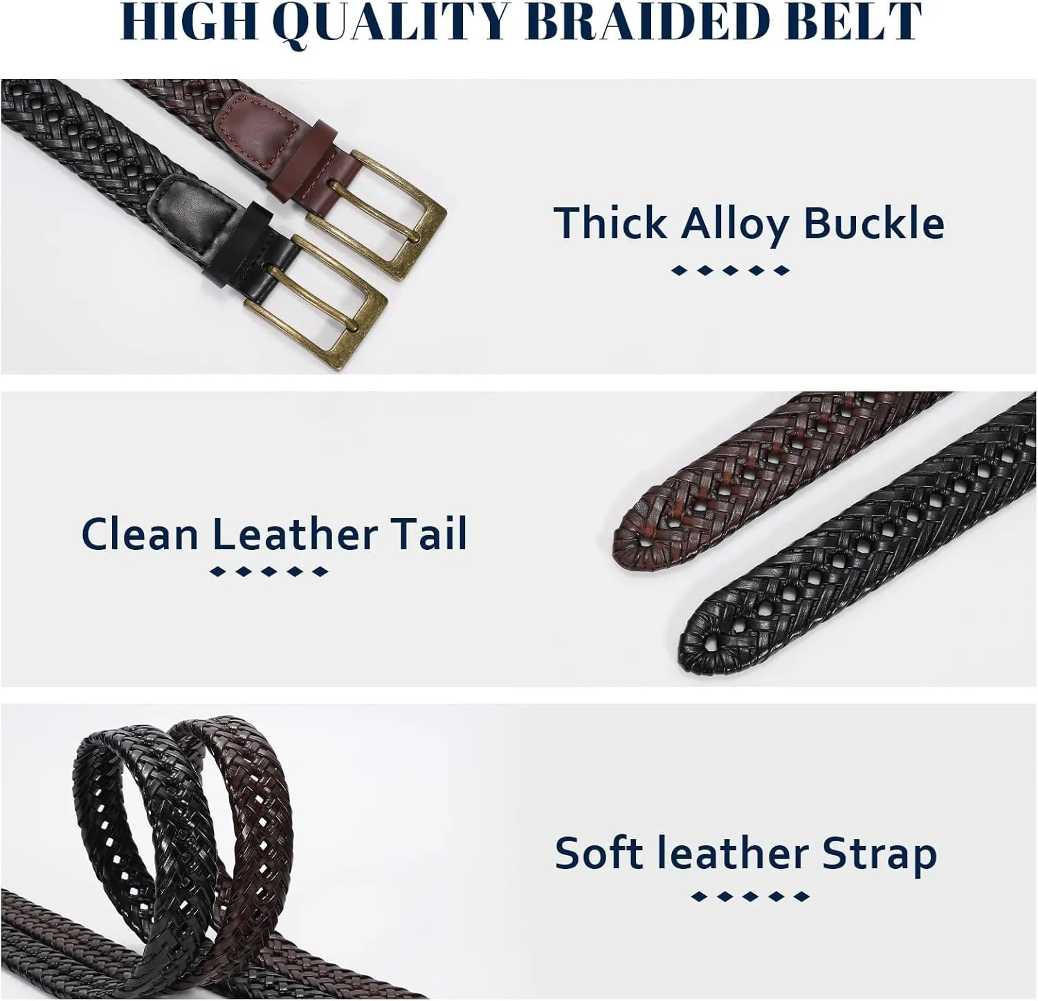 Braided Leather Belt for Men Casual Jeans Golf, Men's Leather Woven Alloy Buckle Hand Braided Belts Gift for Men