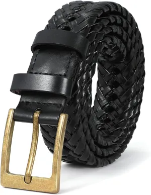 Braided Leather Belt for Men Casual Jeans Golf, Men's Leather Woven Alloy Buckle Hand Braided Belts Gift for Men