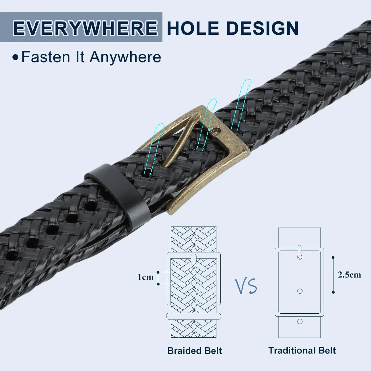 Braided Leather Belt for Men Casual Jeans Golf, Men's Leather Woven Alloy Buckle Hand Braided Belts Gift for Men