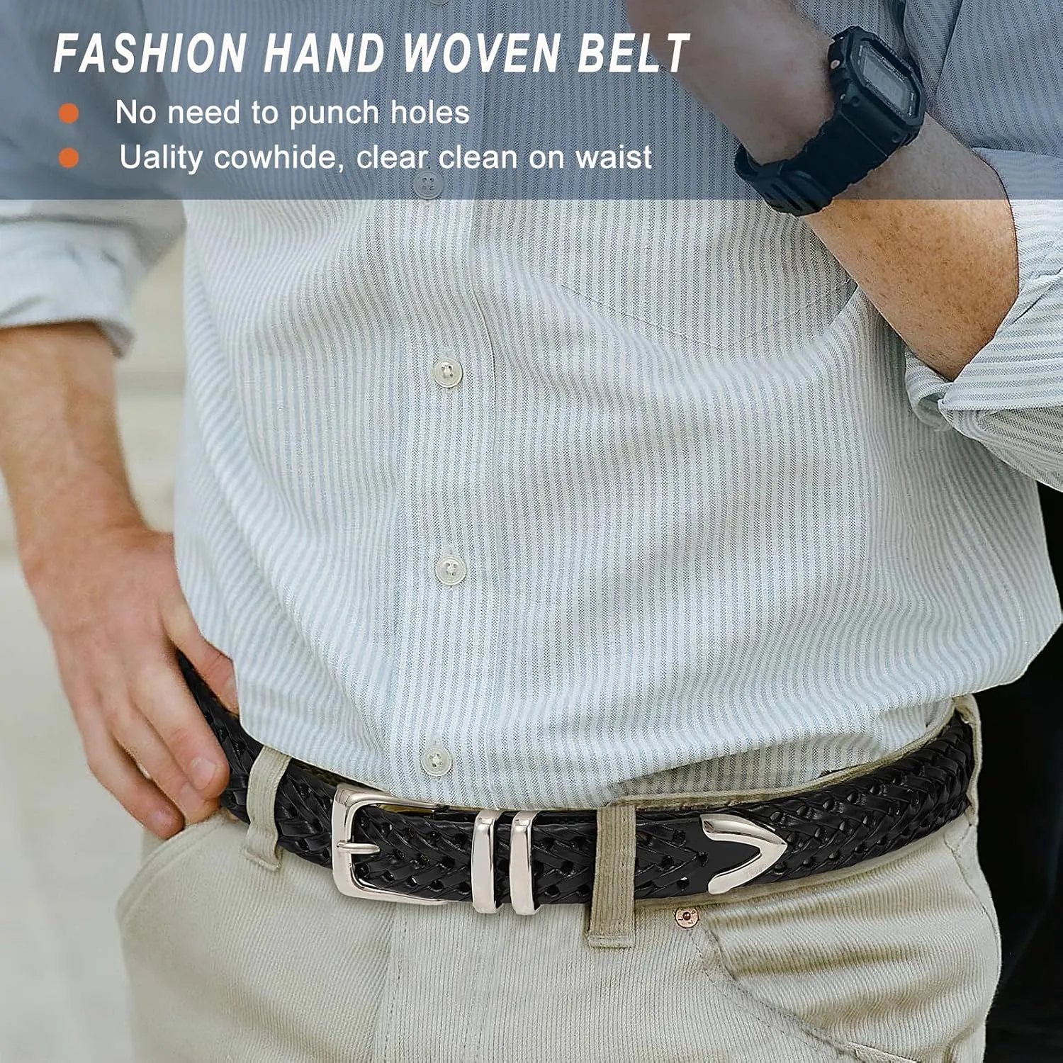 Braided Leather Belt for Men Casual Jeans Golf, Men's Leather Woven Alloy Buckle Hand Braided Belts Gift for Men