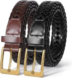Braided Leather Belt for Men Casual Jeans Golf, Men's Leather Woven Alloy Buckle Hand Braided Belts Gift for Men