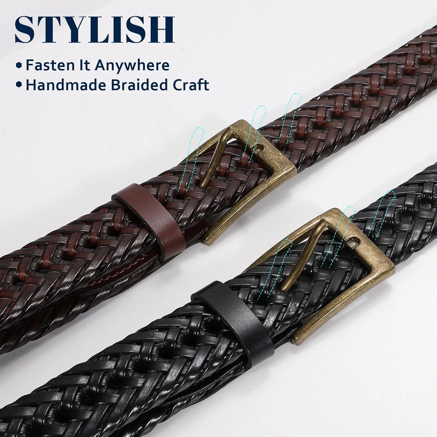 Braided Leather Belt for Men Casual Jeans Golf, Men's Leather Woven Alloy Buckle Hand Braided Belts Gift for Men