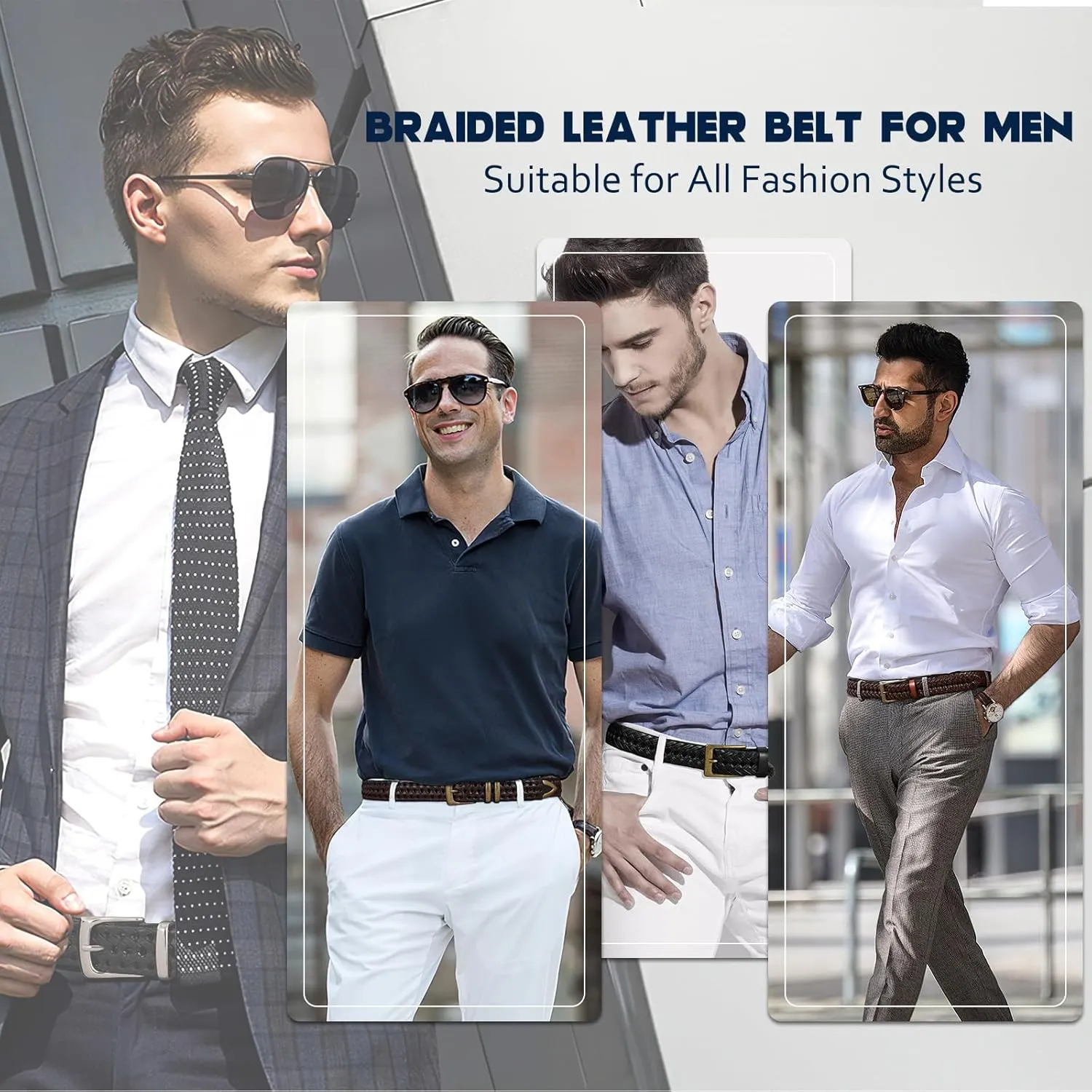Braided Leather Belt for Men Casual Jeans Golf, Men's Leather Woven Alloy Buckle Hand Braided Belts Gift for Men