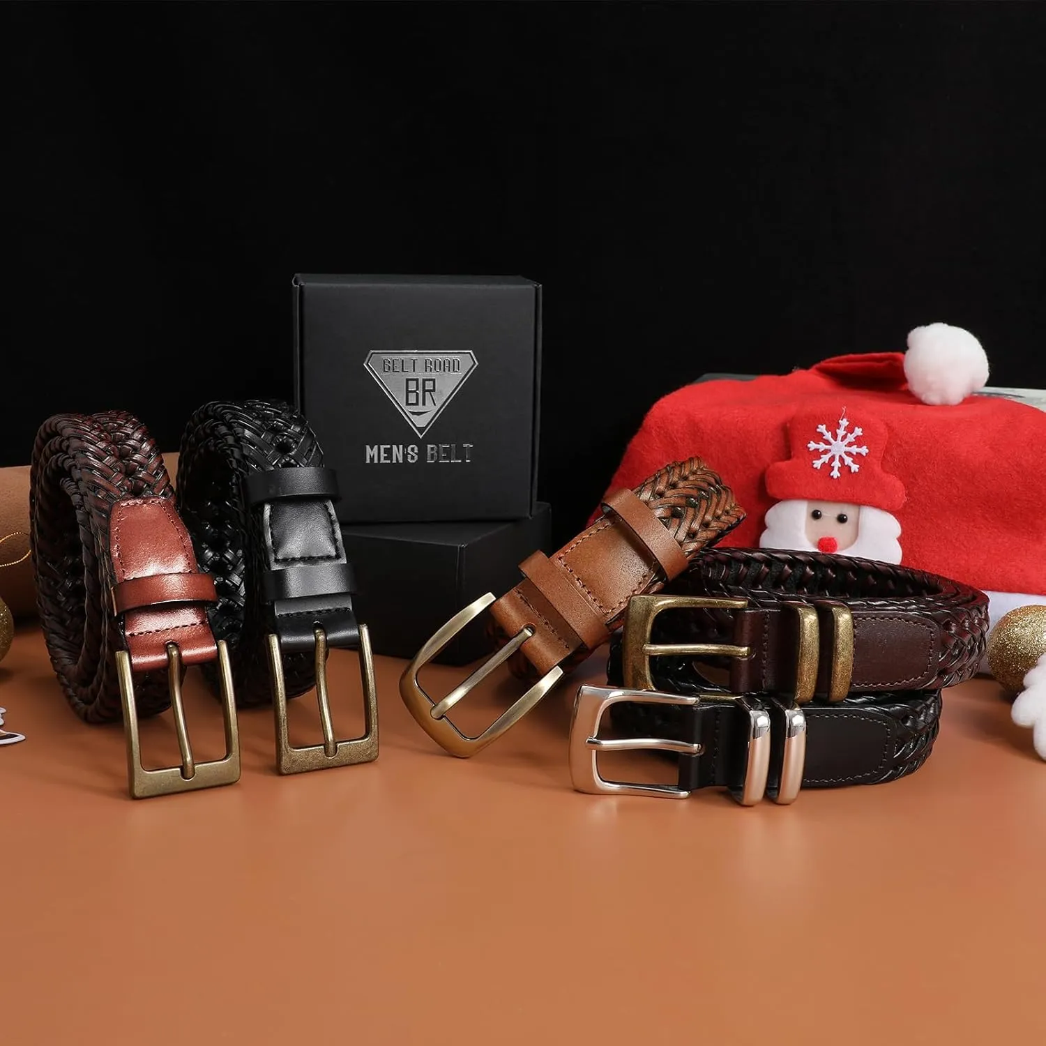 Braided Leather Belt for Men Casual Jeans Golf, Men's Leather Woven Alloy Buckle Hand Braided Belts Gift for Men