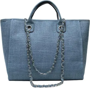 Bucket Bag for Women - Large Capacity Tote with Chain Strap, Adjustable Shoulder & Versatile Colors,Work and Travel (Blue)