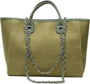 Bucket Bag for Women - Large Capacity Tote with Chain Strap, Adjustable Shoulder & Versatile Colors,Work and Travel (Green)