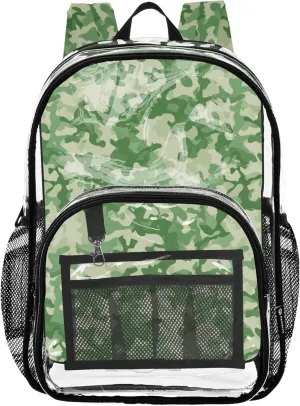Camouflage Shapes Green Clear Backpack Women Cute Girls Backpack for Kids Plastic Transparent Bookbag