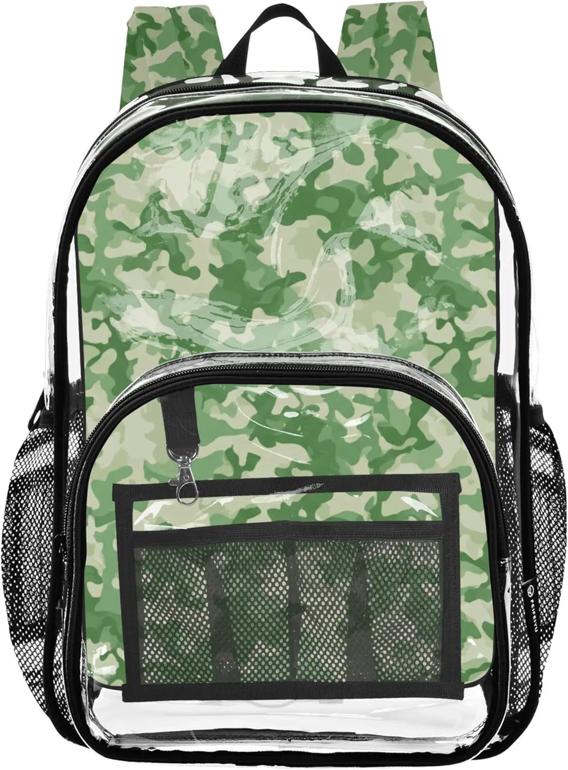 Camouflage Shapes Green Clear Backpack Women Cute Girls Backpack for Kids Plastic Transparent Bookbag