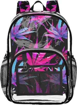 Cannabis Leaves Pink Blue Black Women Clear Backpack Cute Girls Backpack Kids Boys Plastic Transparent Bookbag