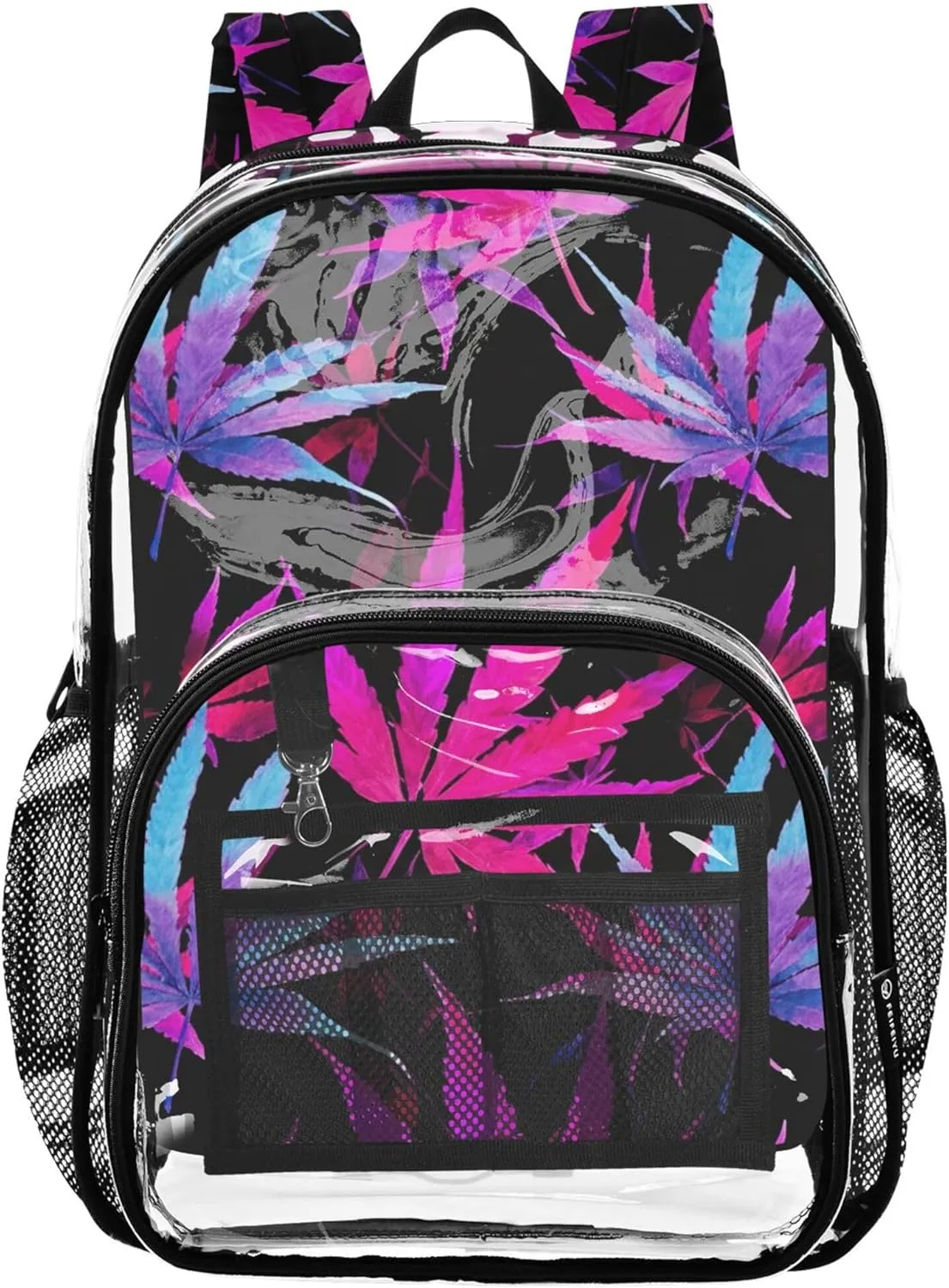 Cannabis Leaves Pink Blue Black Women Clear Backpack Cute Girls Backpack Kids Boys Plastic Transparent Bookbag
