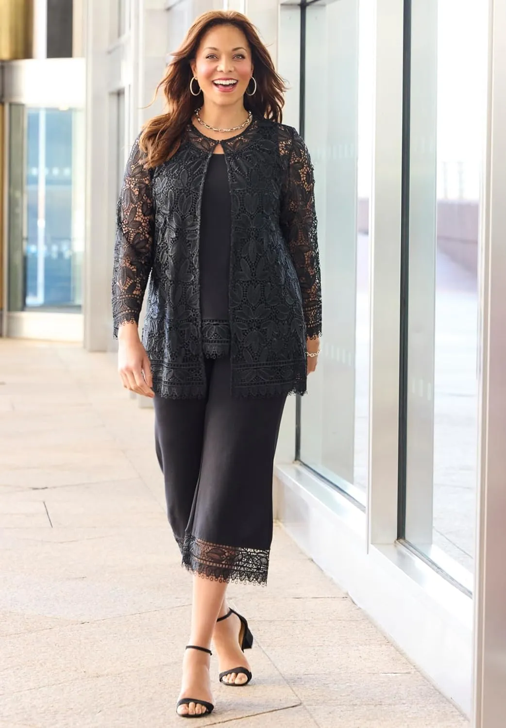 Catherines Women's Plus Size Ponte Knit Lace Tank