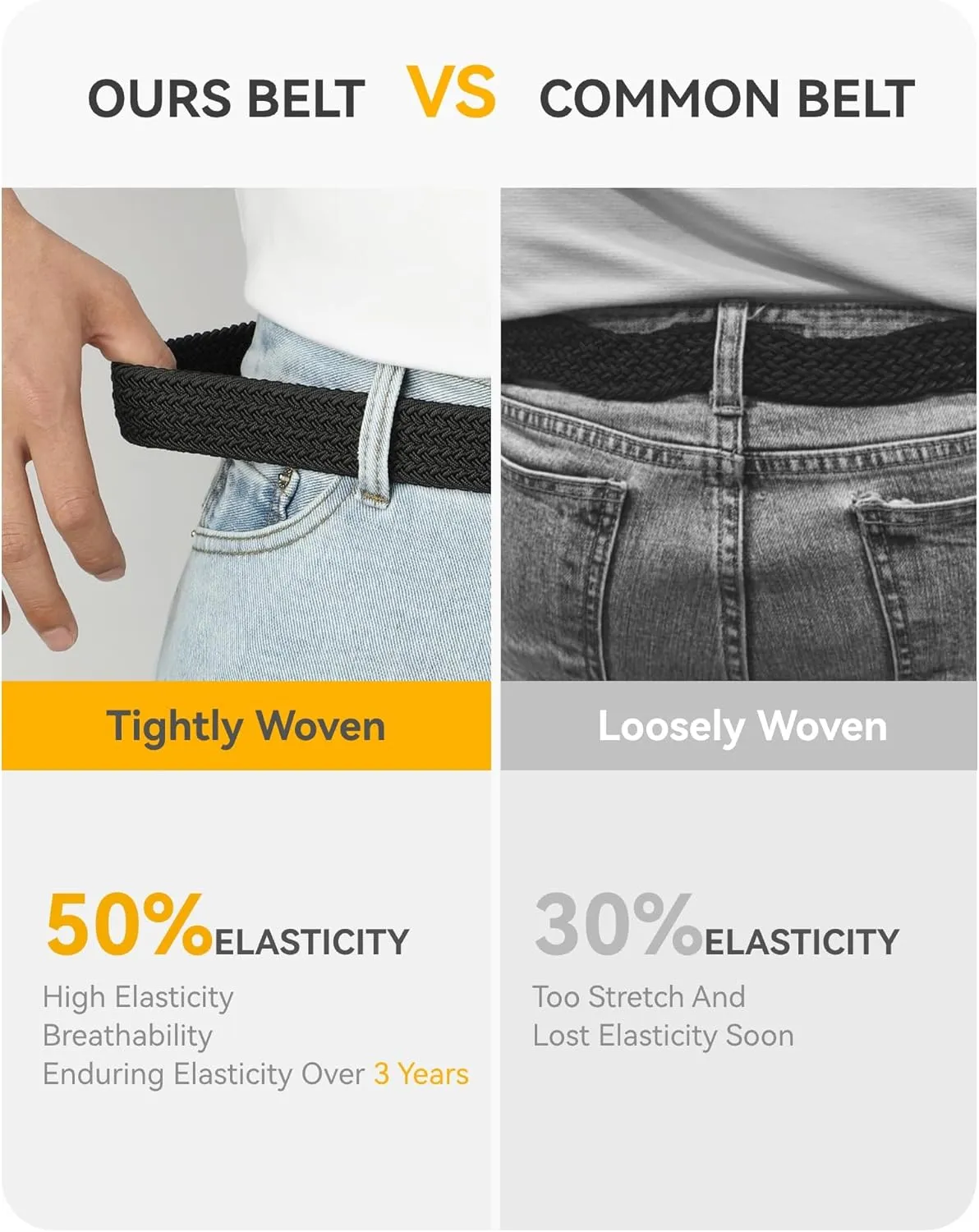 CHAOREN Stretch Belts for Men - Braided Elastic Golf Belt for Men 1 3/8"- Gift for Casual Jeans Shorts