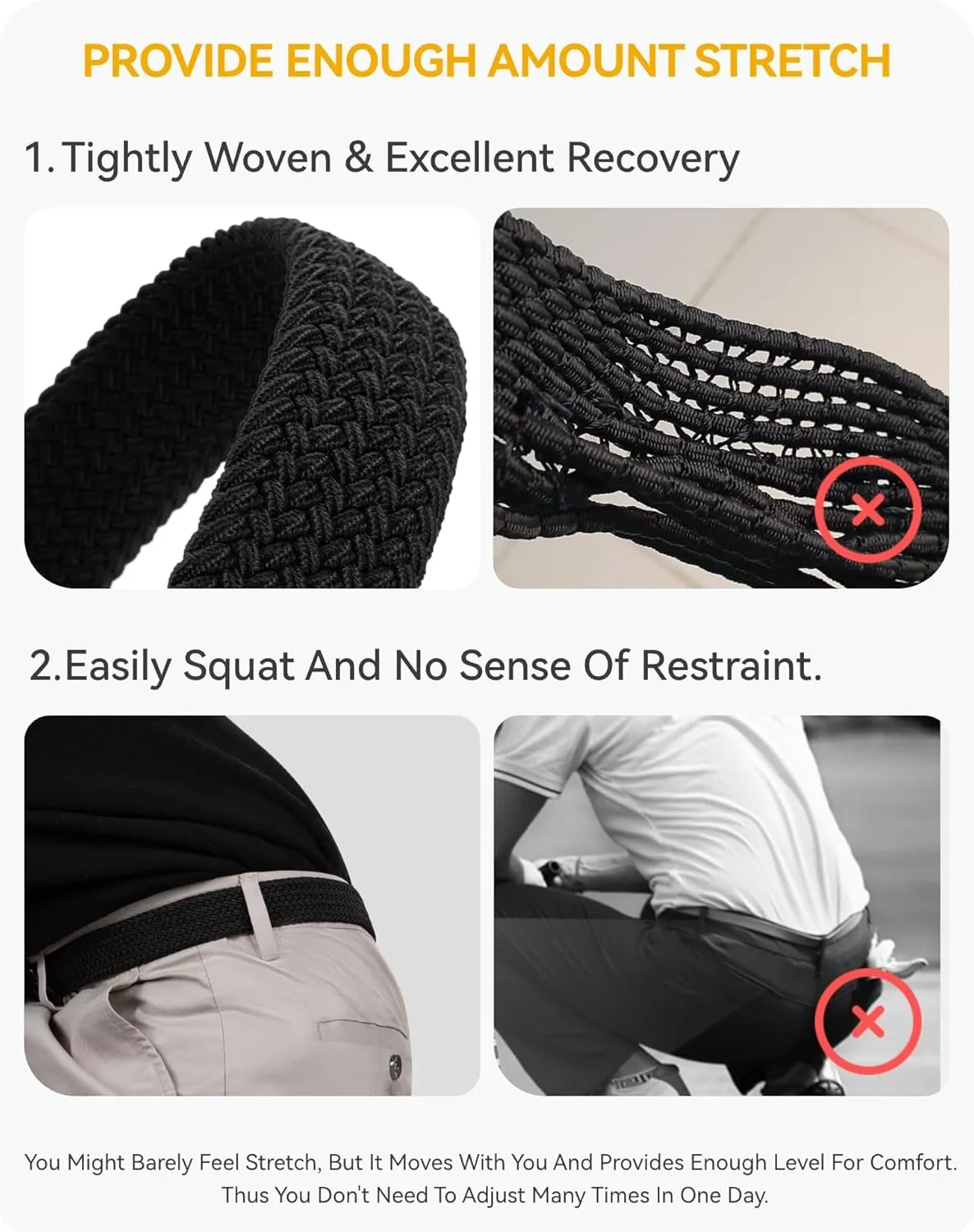 CHAOREN Stretch Belts for Men - Braided Elastic Golf Belt for Men 1 3/8"- Gift for Casual Jeans Shorts