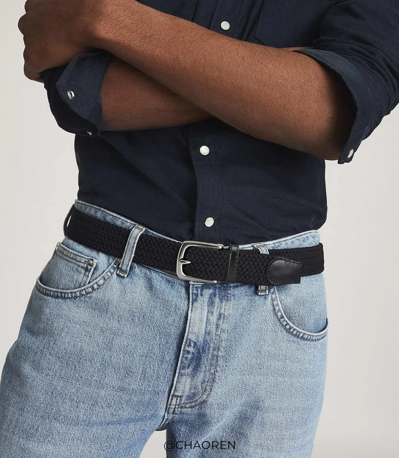 CHAOREN Stretch Belts for Men - Braided Elastic Golf Belt for Men 1 3/8"- Gift for Casual Jeans Shorts