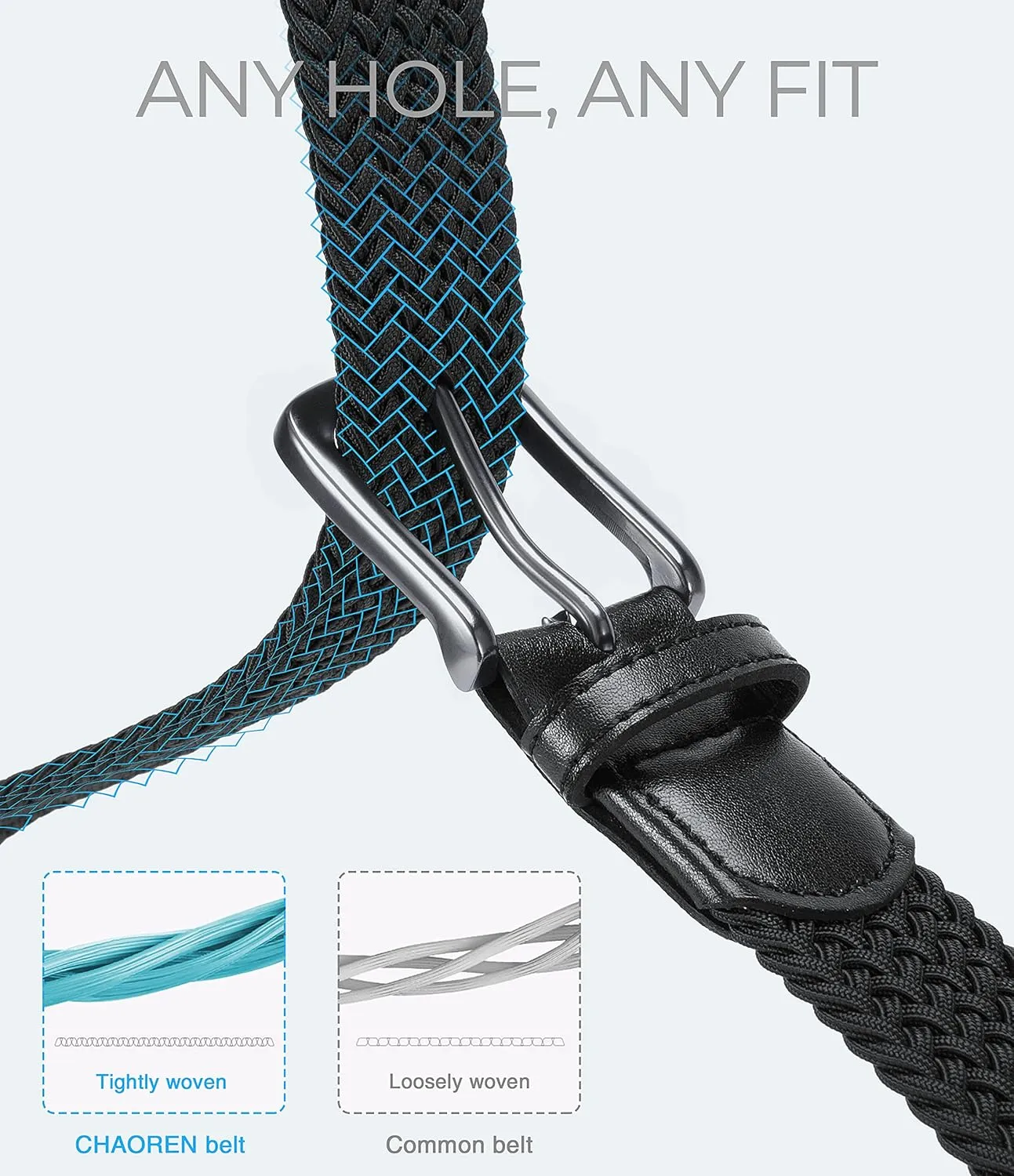 CHAOREN Stretch Belts for Men - Braided Elastic Golf Belt for Men 1 3/8"- Gift for Casual Jeans Shorts