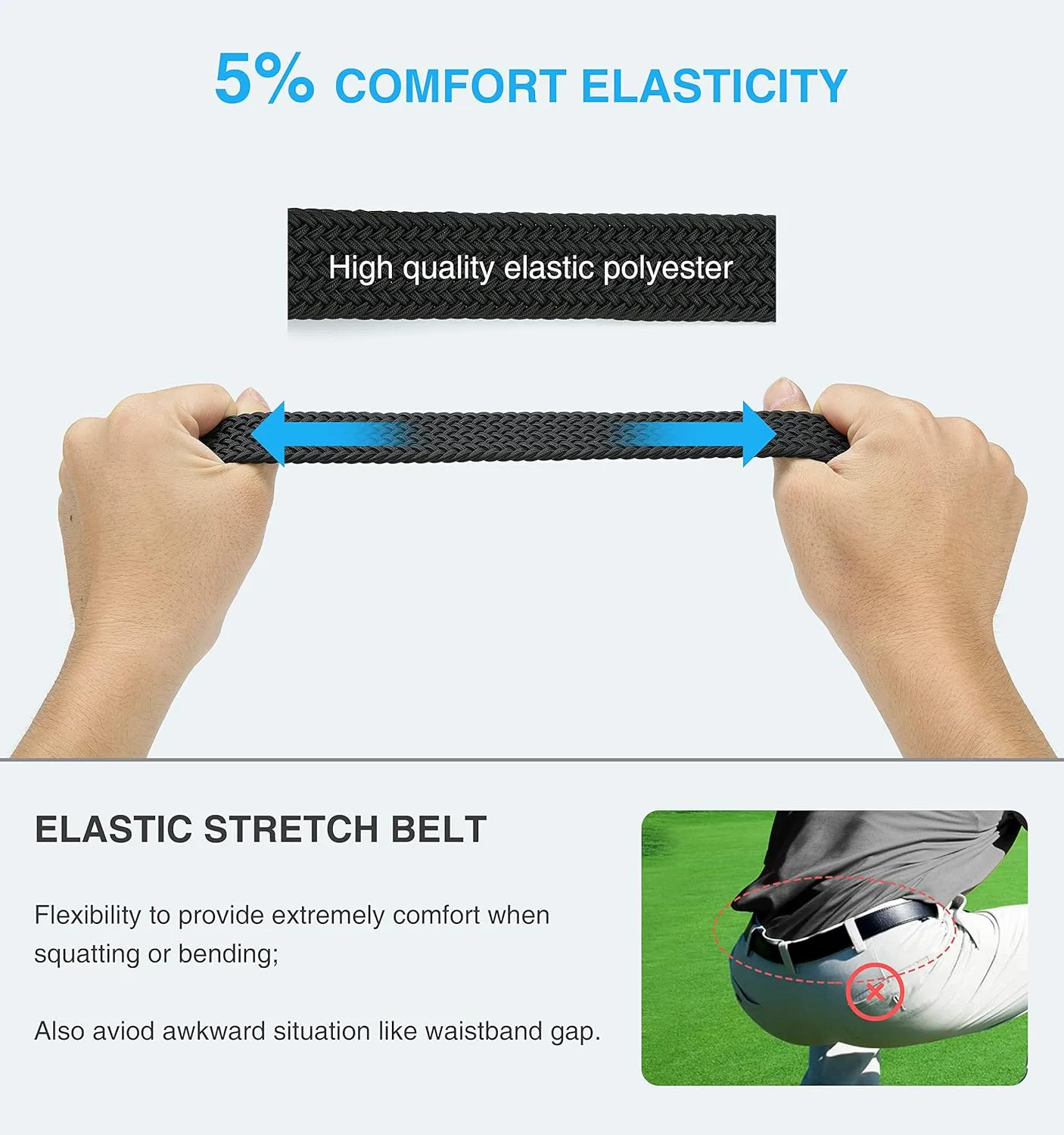 CHAOREN Stretch Belts for Men - Braided Elastic Golf Belt for Men 1 3/8"- Gift for Casual Jeans Shorts