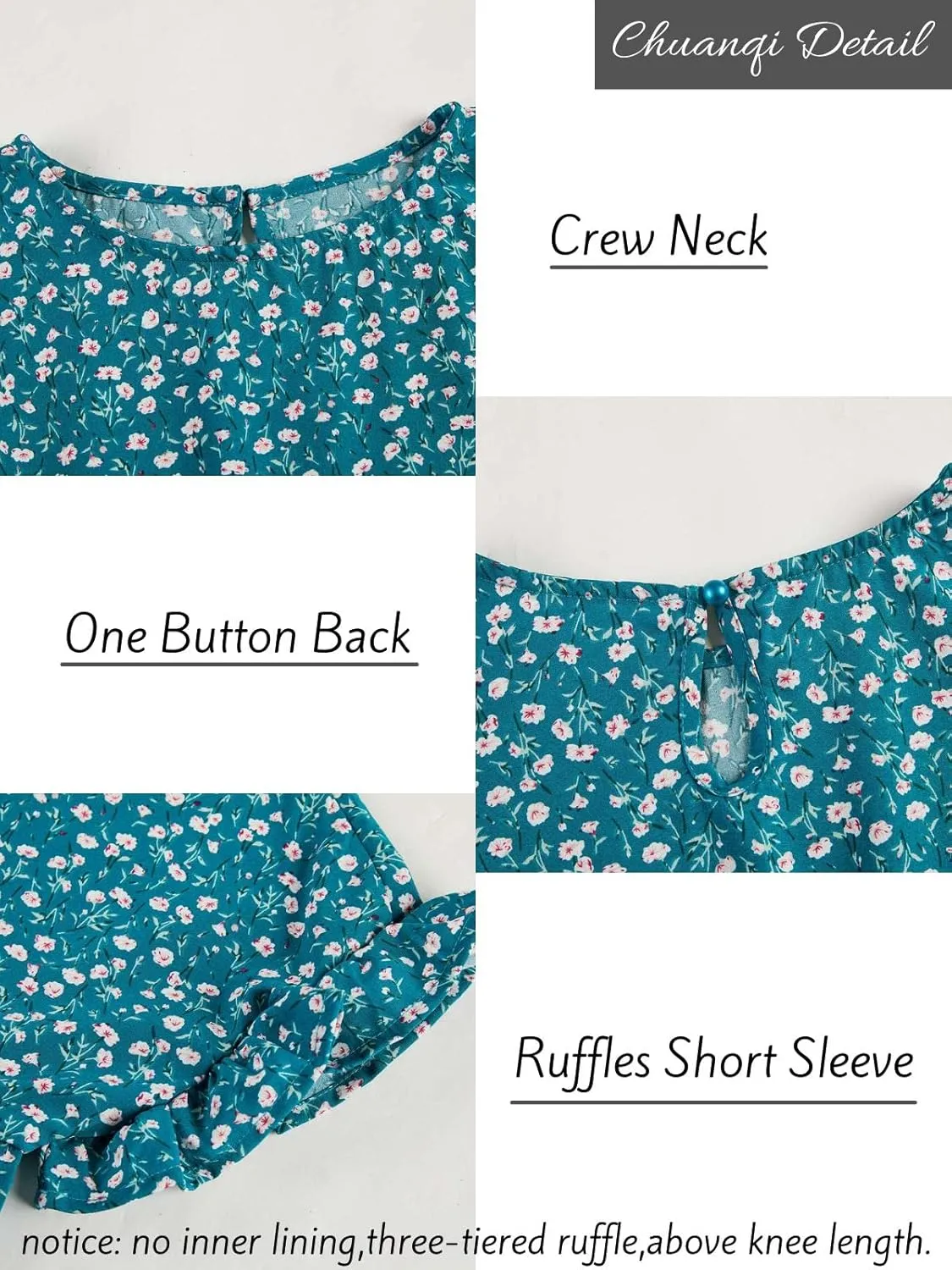 Chuanqi Womens Ruffles Boho Floral Printed Babydoll Loose Swing Casual Short Mini T-Shirt Dress
