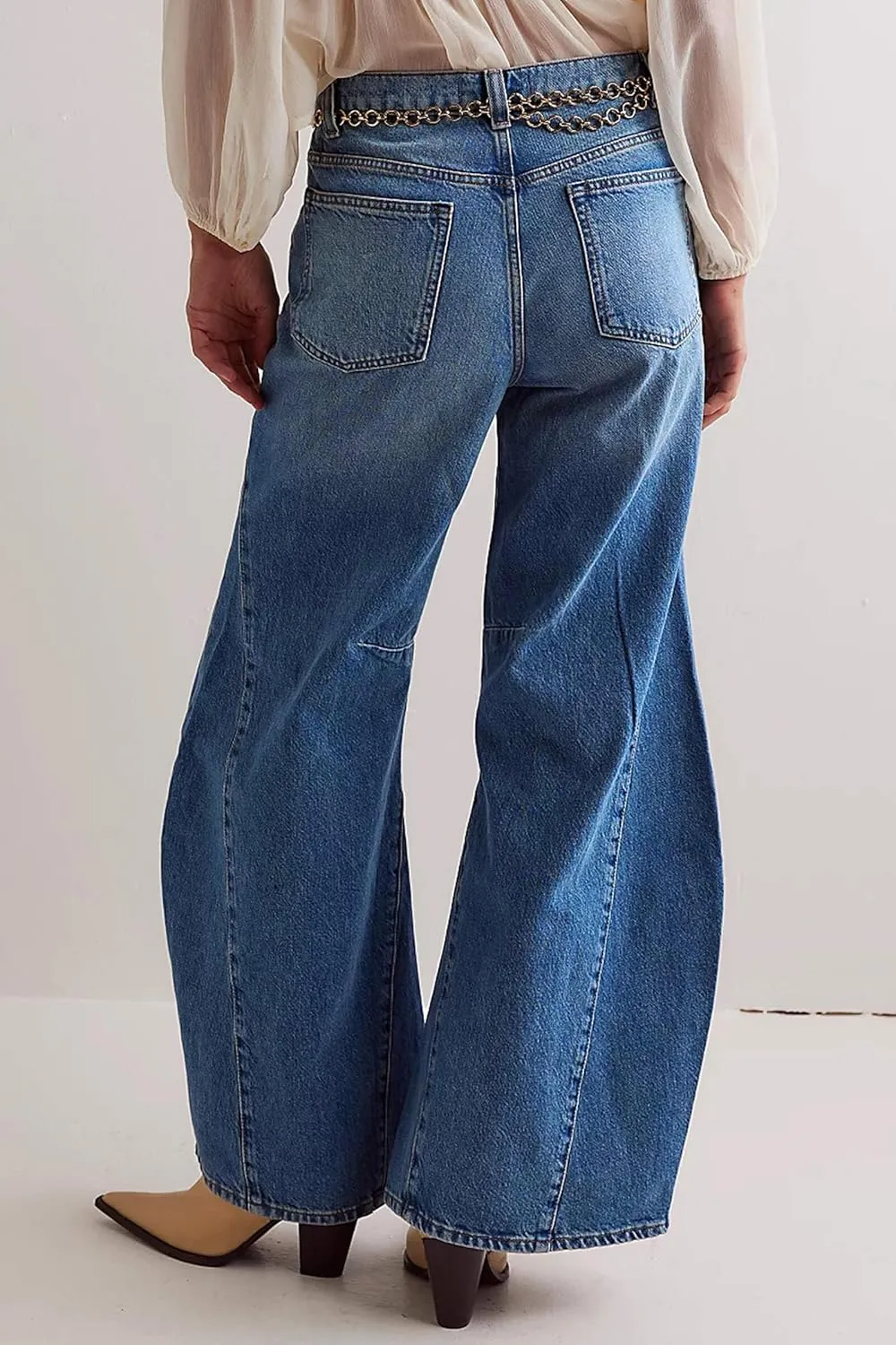 Cicy Bell Womens Baggy Bell Bottom Jeans High Waisted Flare Barrel Wide Leg Stretchy Denim Pants