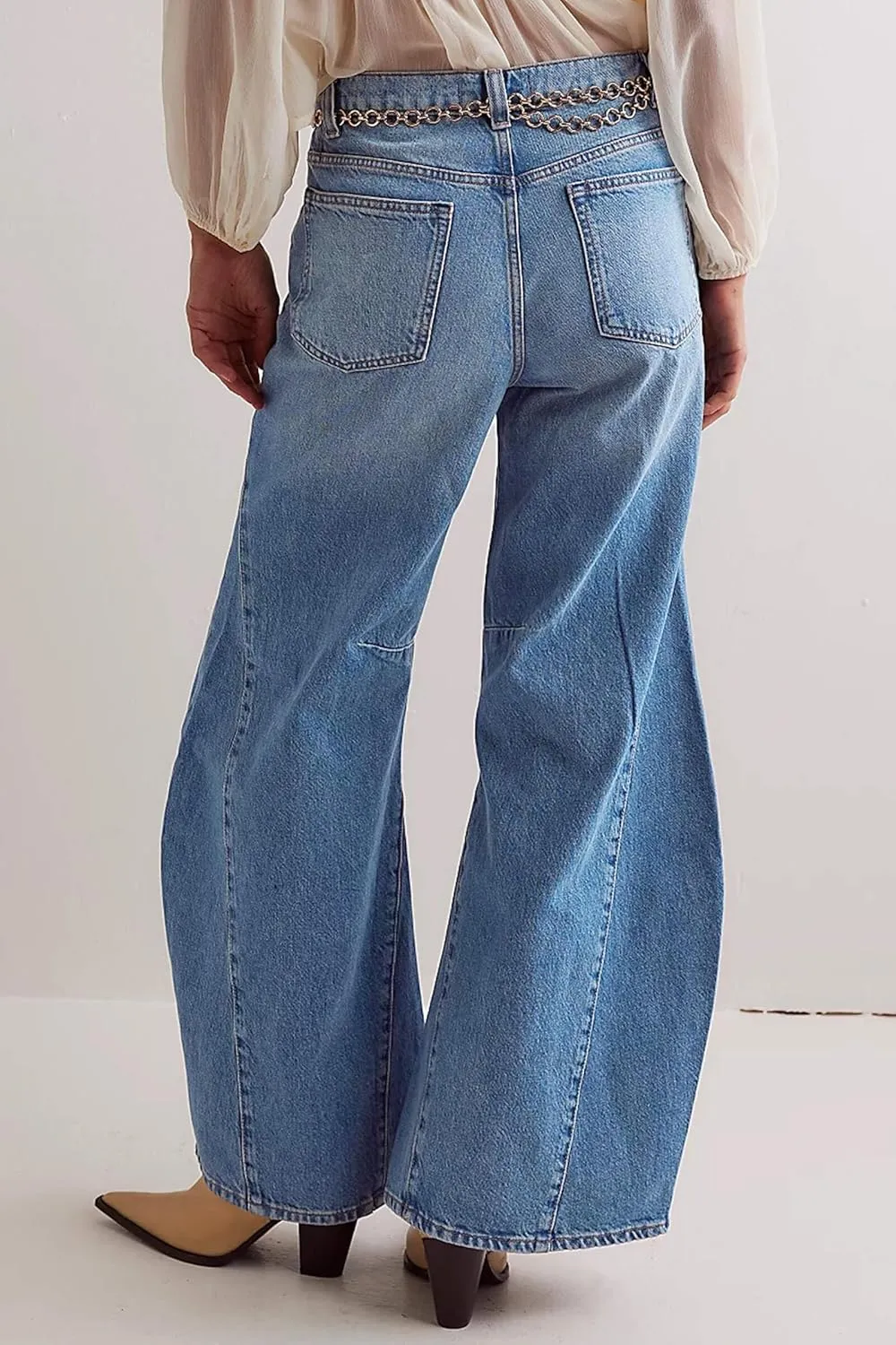 Cicy Bell Womens Baggy Bell Bottom Jeans High Waisted Flare Barrel Wide Leg Stretchy Denim Pants